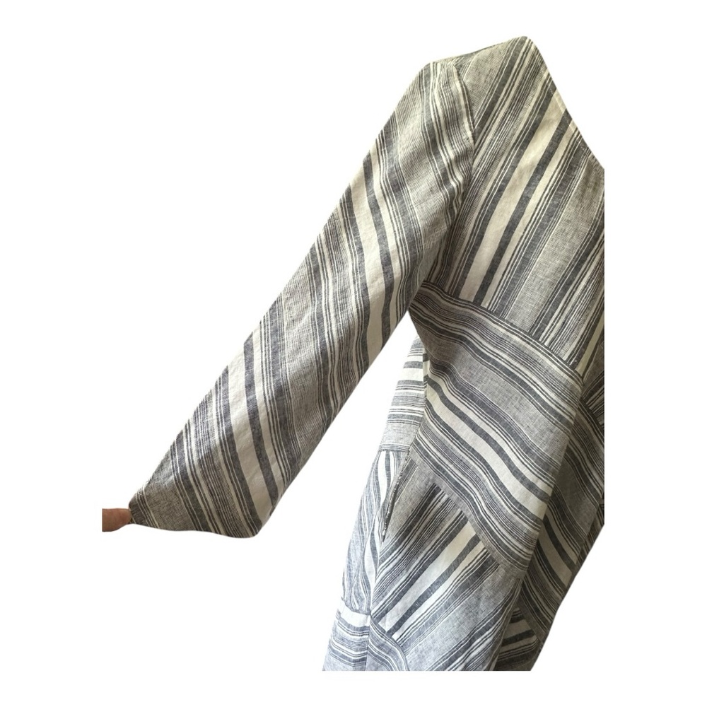 Soft Surroundings Sonya Linen Midi Dress Sz L Pockets Blue White Coastal Pockets - Picture 4 of 15